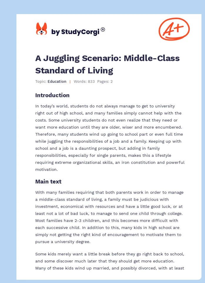 A Juggling Scenario: Middle-Class Standard of Living. Page 1