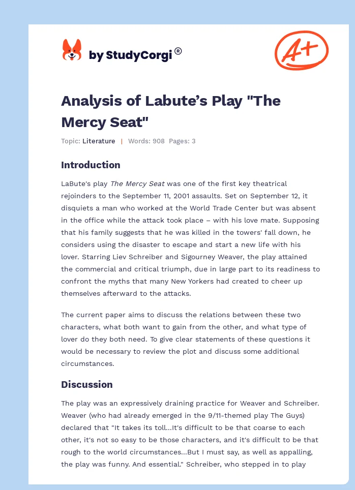 Analysis of Labute’s Play "The Mercy Seat". Page 1