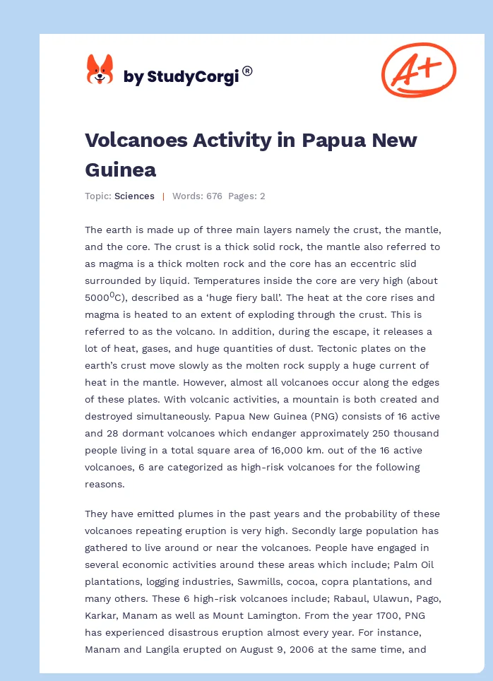 Volcanoes Activity in Papua New Guinea. Page 1