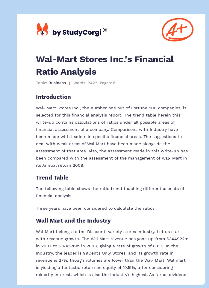 Wal-Mart Stores Inc.'s Financial Ratio Analysis. Page 1