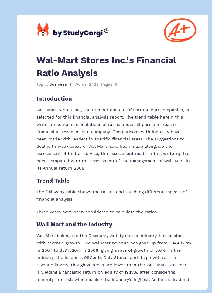 PDF) Financial Analysis of Retail Business Organization: A Case of Wal-Mart  Stores, Inc.