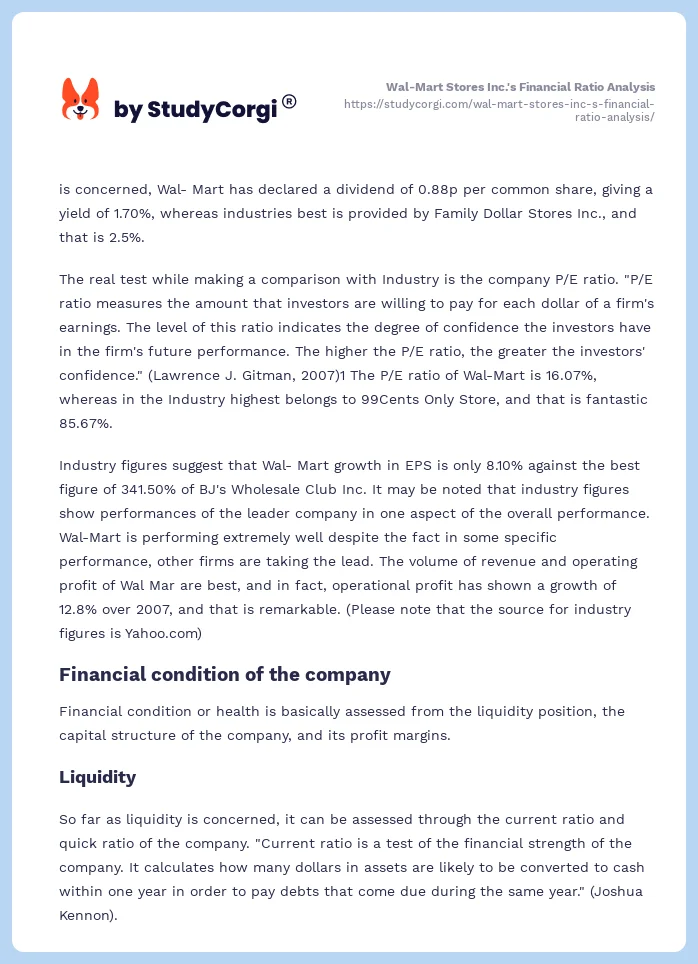 Wal-Mart Stores Inc.'s Financial Ratio Analysis. Page 2