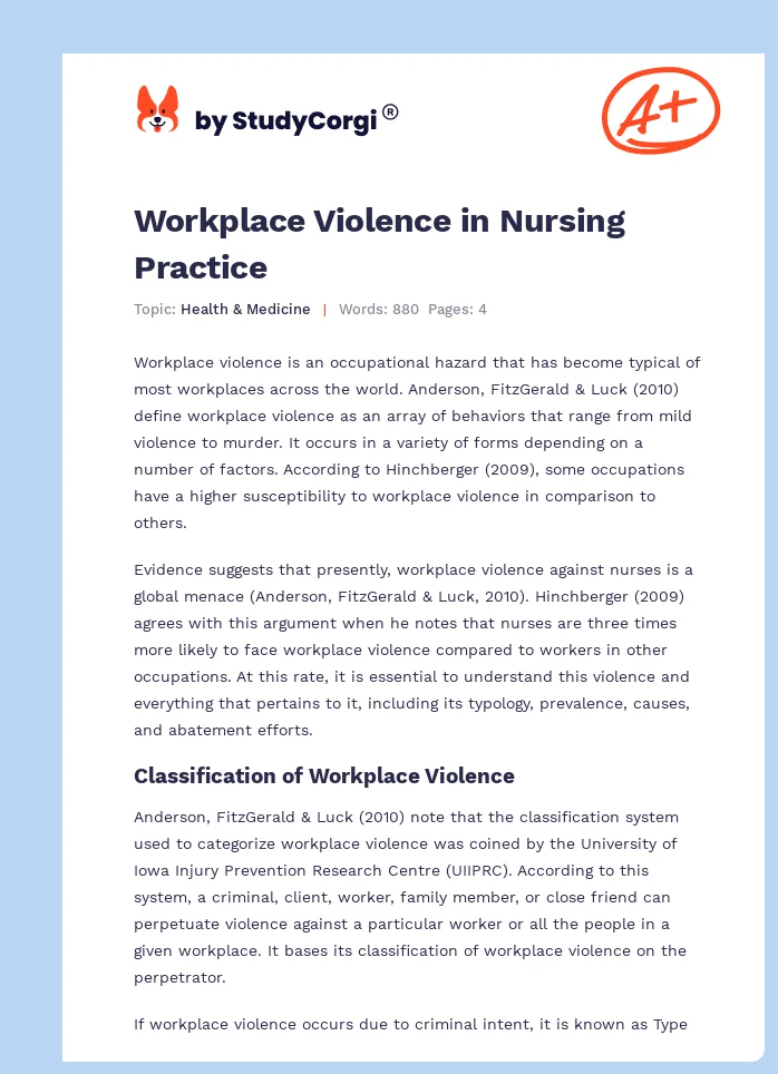 Workplace Violence in Nursing Practice. Page 1