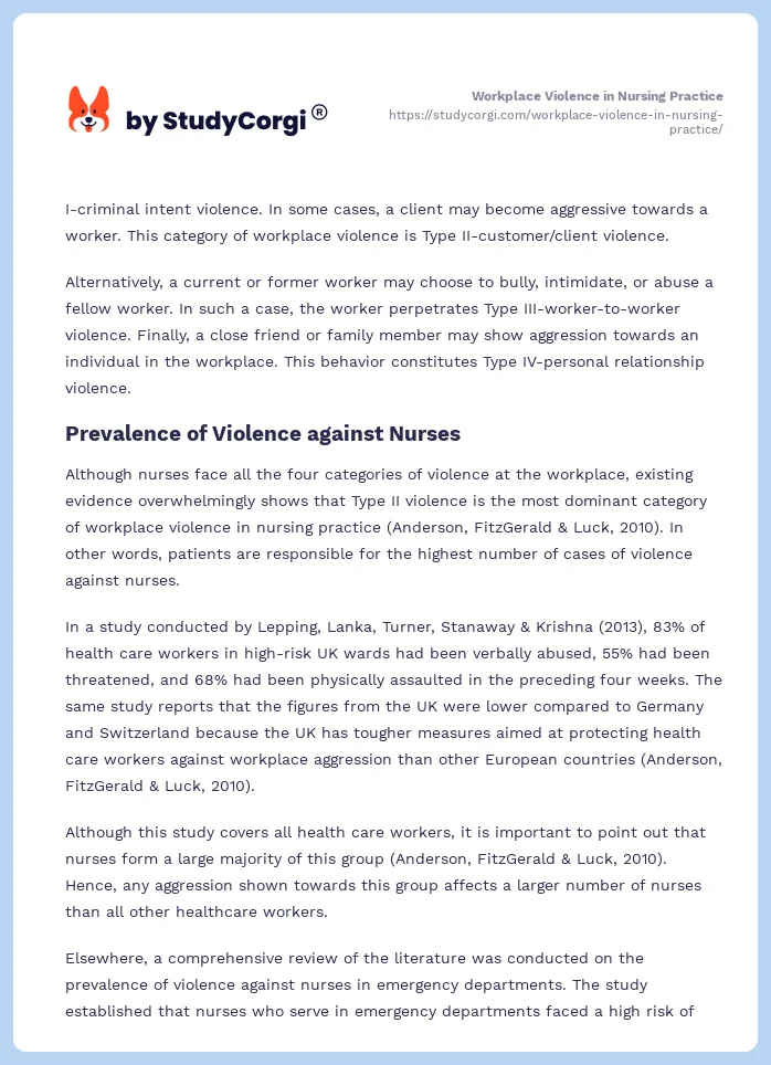 Workplace Violence in Nursing Practice. Page 2