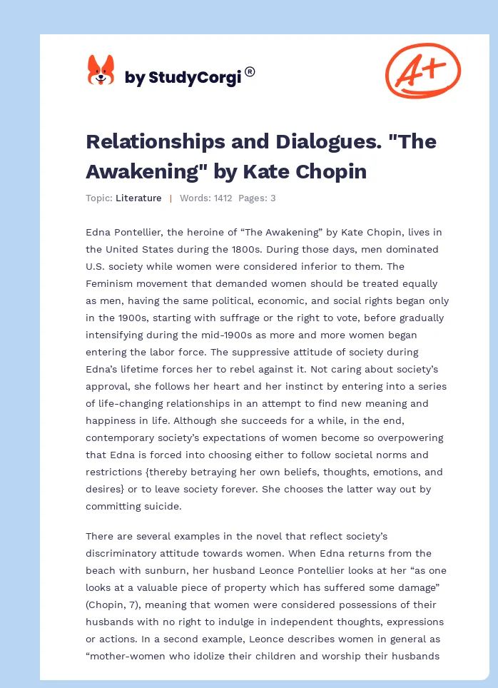 Relationships and Dialogues. "The Awakening" by Kate Chopin. Page 1
