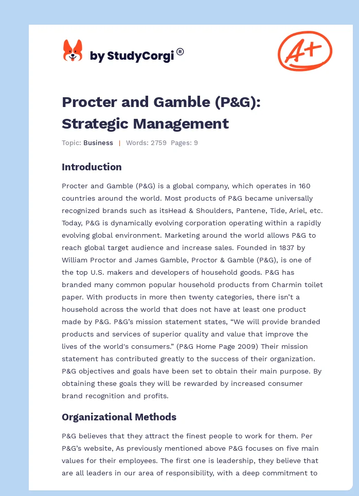 Procter and Gamble (P&G): Strategic Management. Page 1