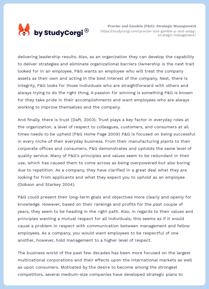 Procter and Gamble (P&G): Strategic Management. Page 2
