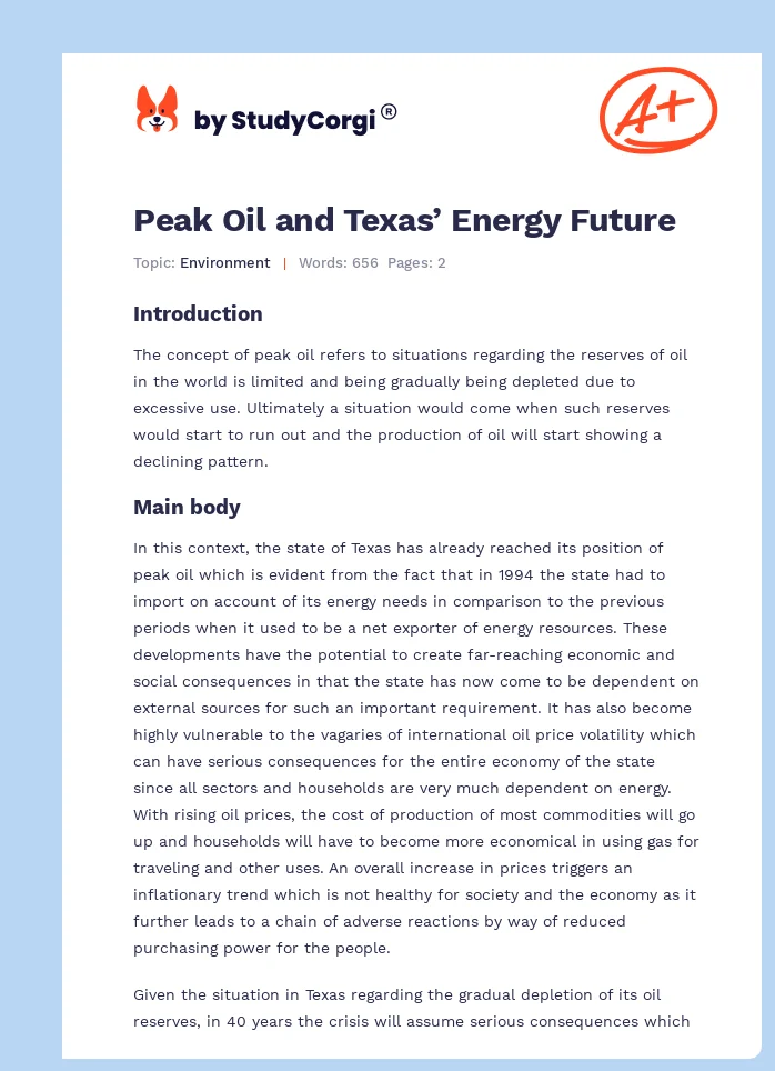 Peak Oil and Texas’ Energy Future. Page 1