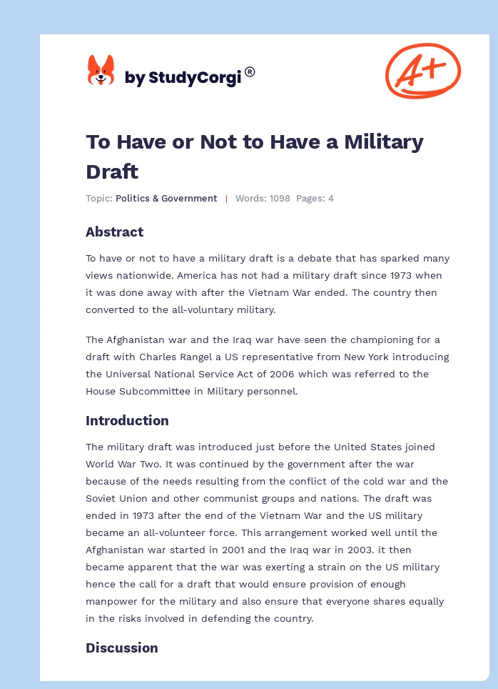 To Have or Not to Have a Military Draft. Page 1