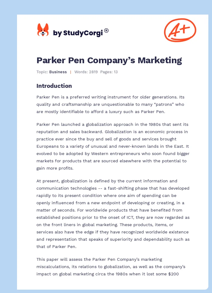 Parker Pen Company’s Marketing. Page 1