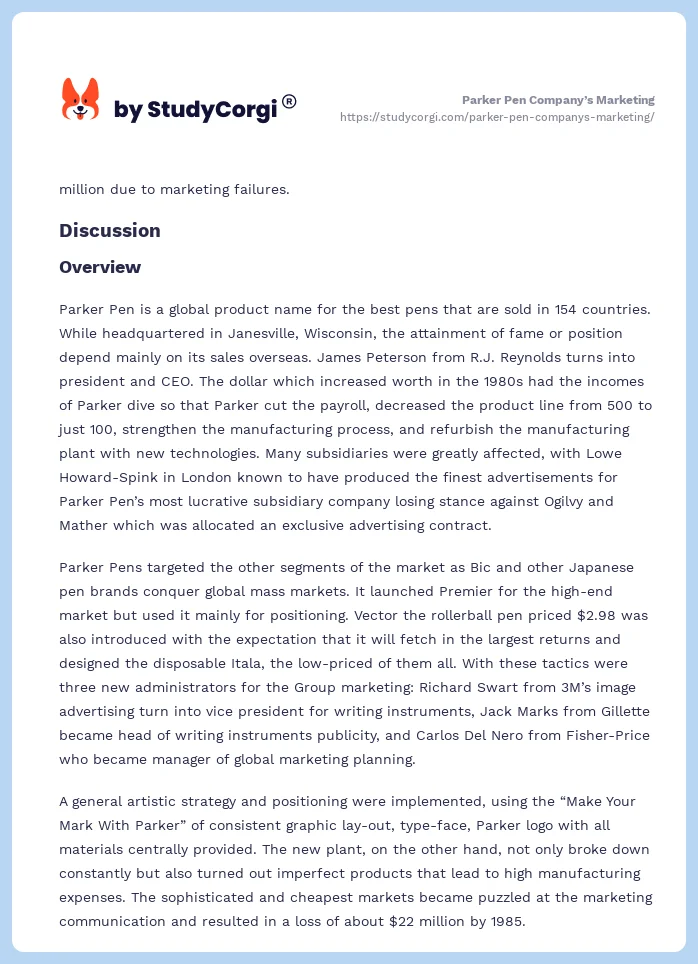 Parker Pen Company’s Marketing. Page 2