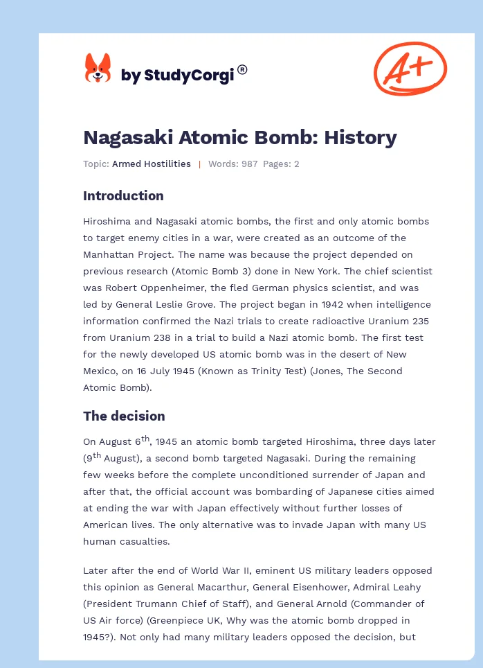 Nagasaki Atomic Bomb: History. Page 1