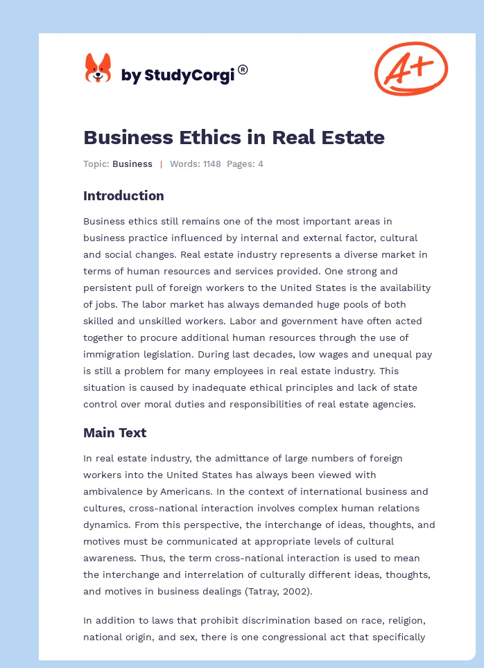 Business Ethics in Real Estate. Page 1