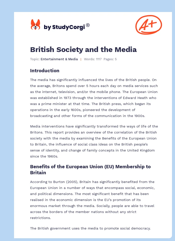 British Society and the Media. Page 1