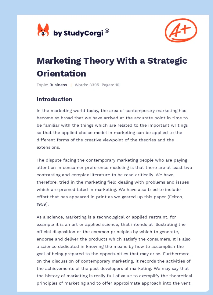 Marketing Theory With a Strategic Orientation. Page 1