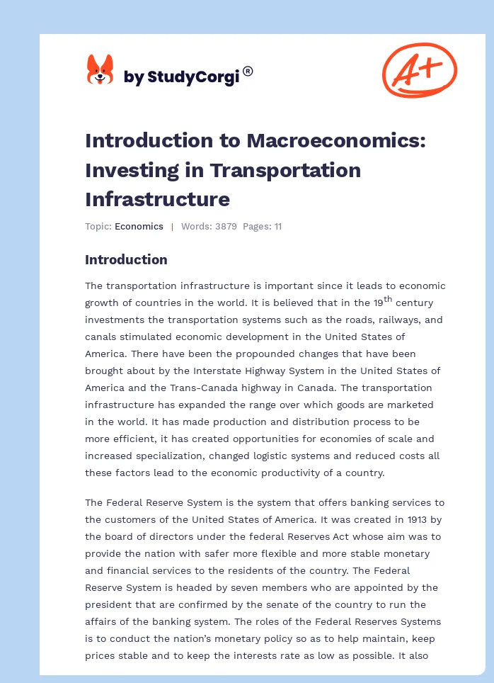 Introduction to Macroeconomics: Investing in Transportation Infrastructure. Page 1