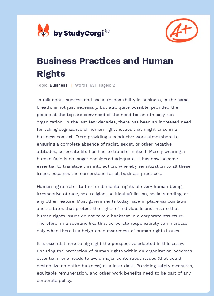 Business Practices and Human Rights. Page 1