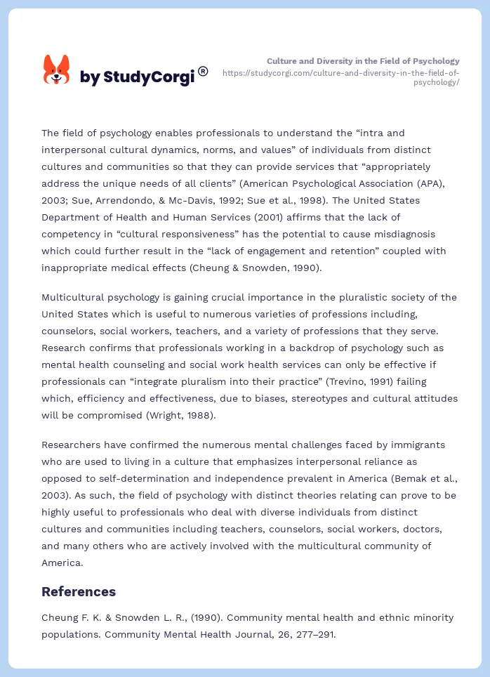 Culture and Diversity in the Field of Psychology. Page 2