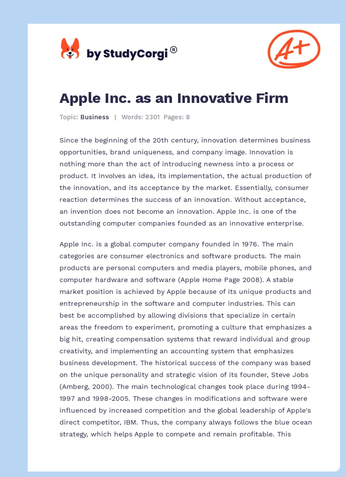Apple Inc. as an Innovative Firm. Page 1