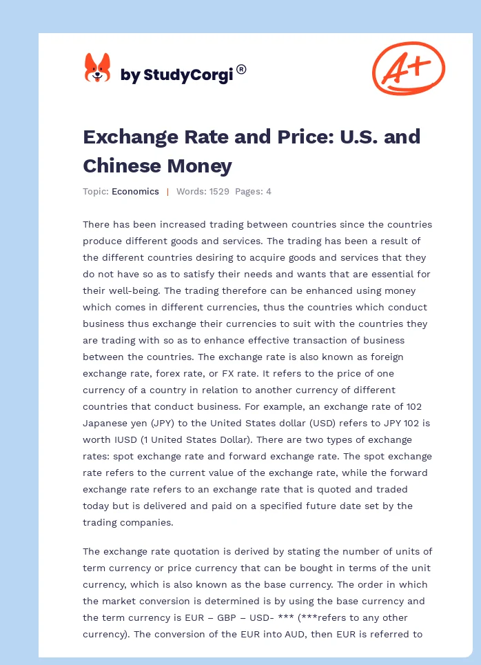 Exchange Rate and Price: U.S. and Chinese Money. Page 1
