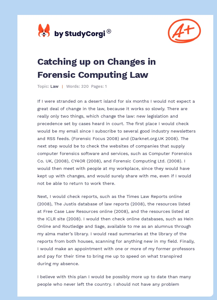Catching up on Changes in Forensic Computing Law. Page 1