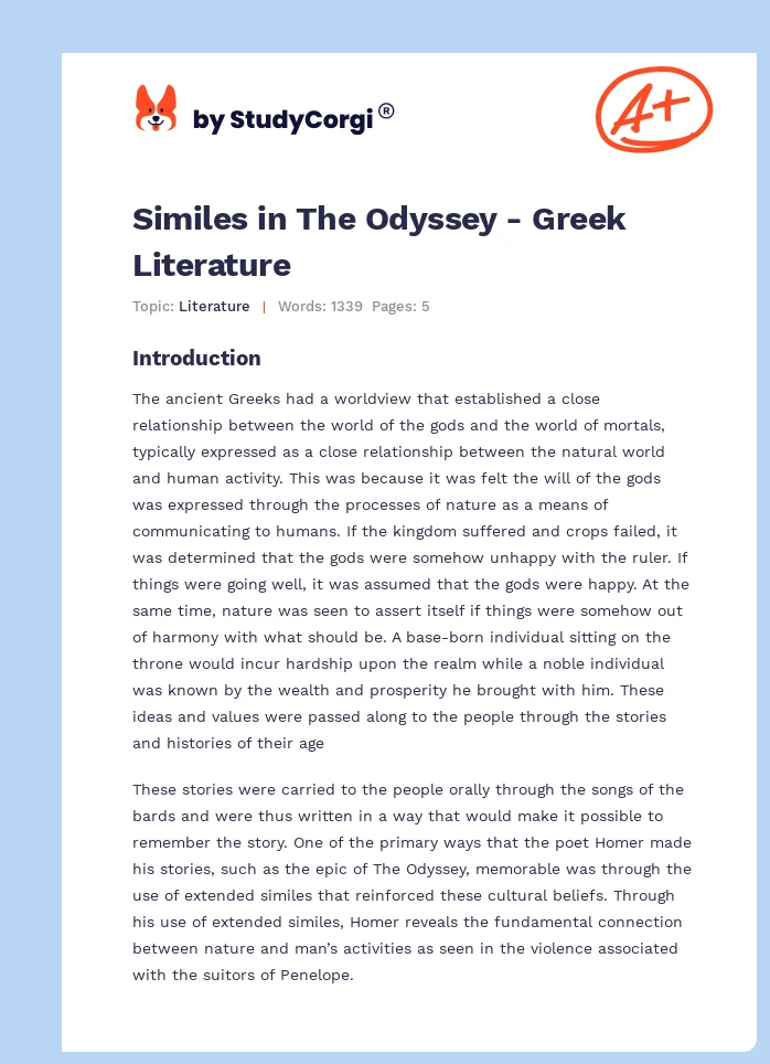 Similes in The Odyssey - Greek Literature. Page 1