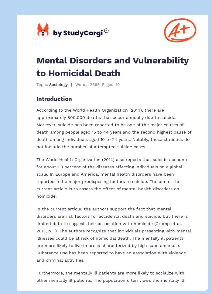 Mental Disorders and Vulnerability to Homicidal Death. Page 1