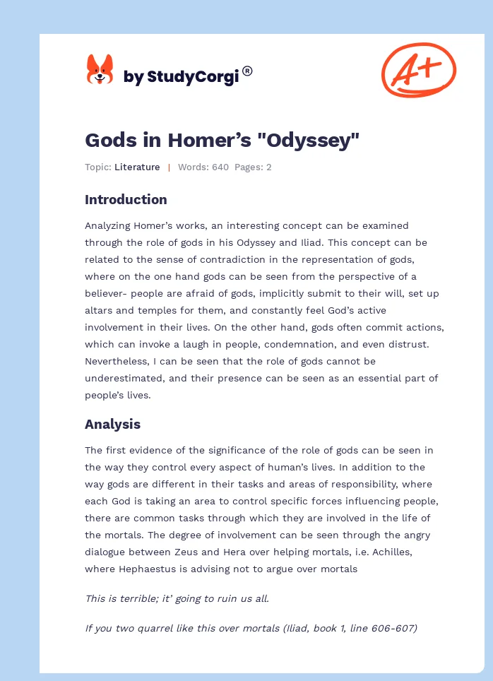 Gods in Homer’s "Odyssey". Page 1