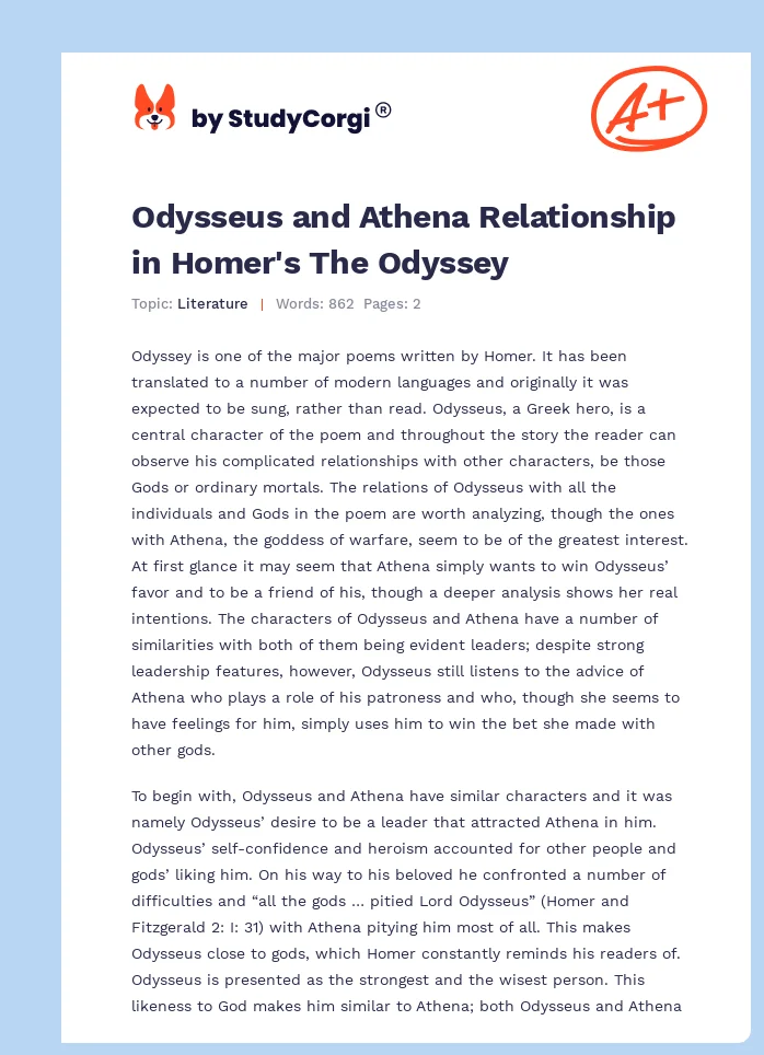 Odysseus and Athena Relationship in Homer's The Odyssey. Page 1