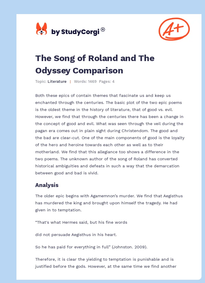 The Song of Roland and The Odyssey Comparison. Page 1