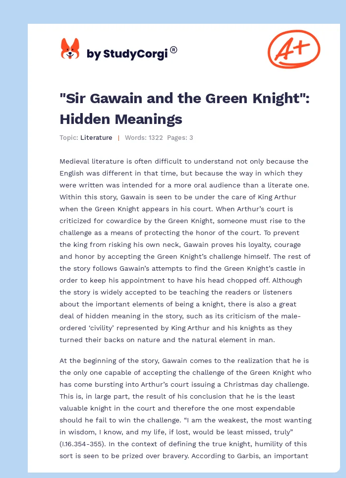 "Sir Gawain and the Green Knight": Hidden Meanings. Page 1