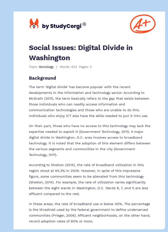 Social Issues: Digital Divide in Washington. Page 1