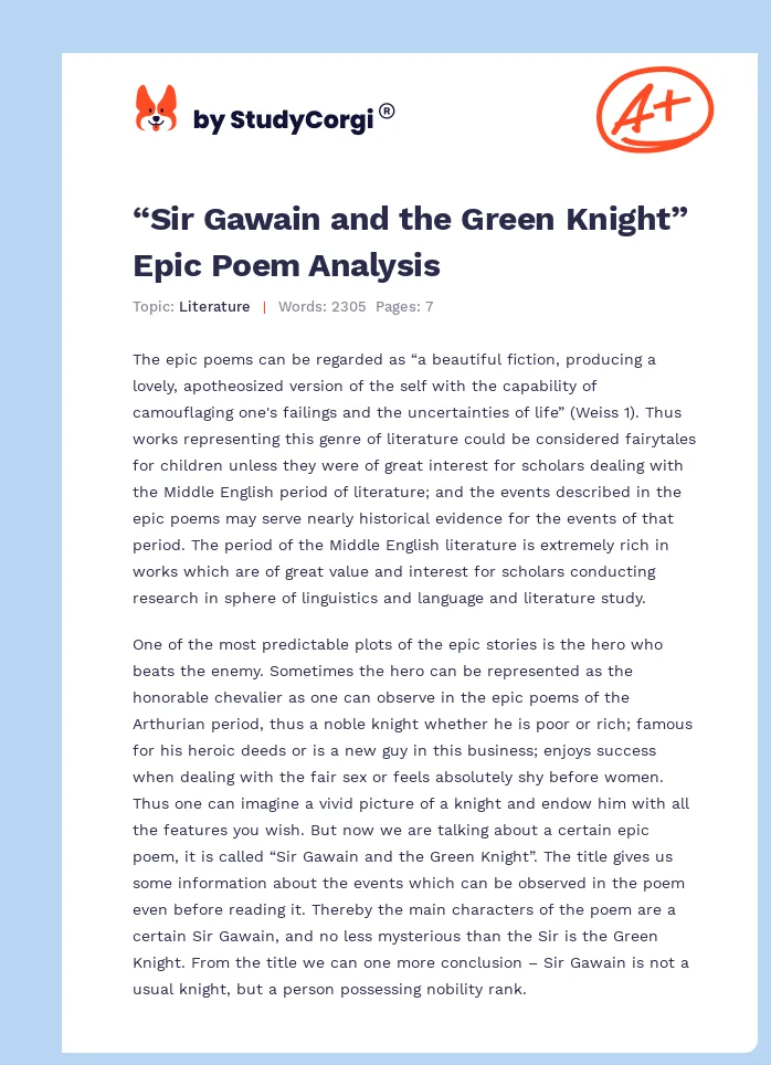 “Sir Gawain and the Green Knight” Epic Poem Analysis. Page 1