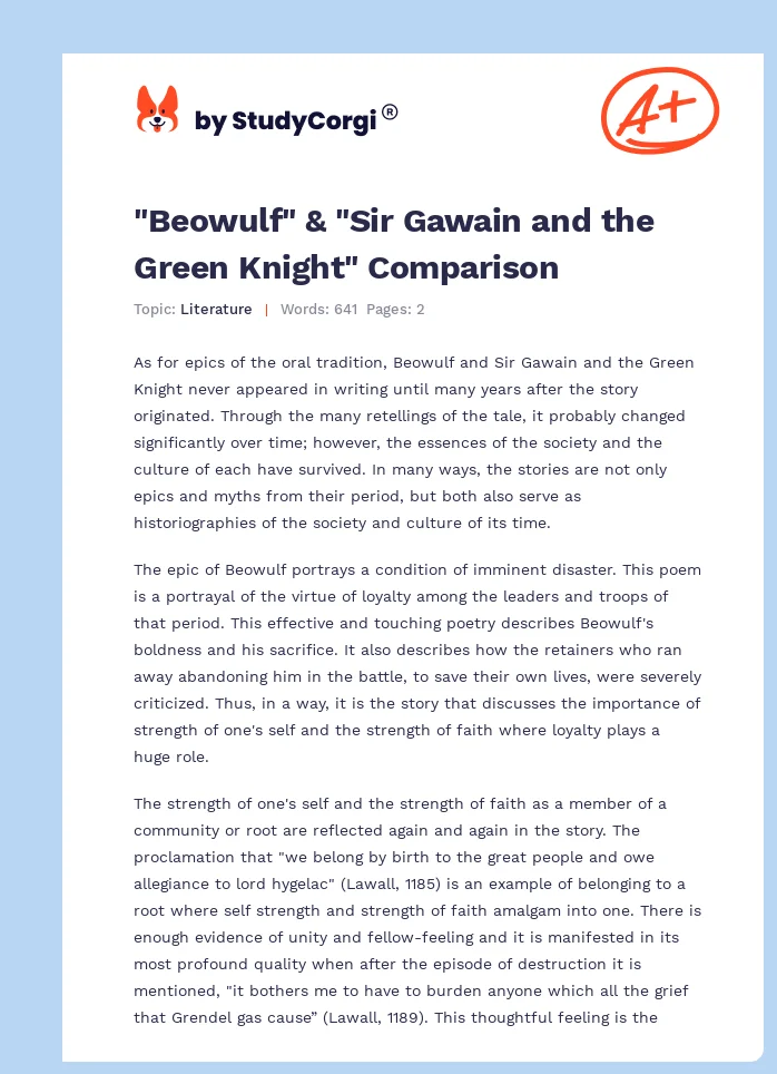 "Beowulf" & "Sir Gawain and the Green Knight" Comparison. Page 1