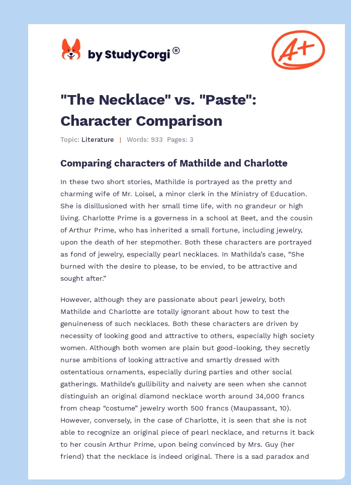 "The Necklace" vs. "Paste": Character Comparison. Page 1