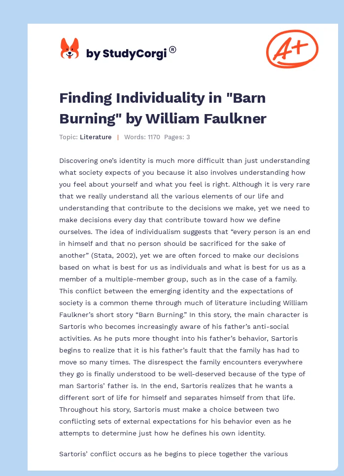 Finding Individuality in "Barn Burning" by William Faulkner. Page 1