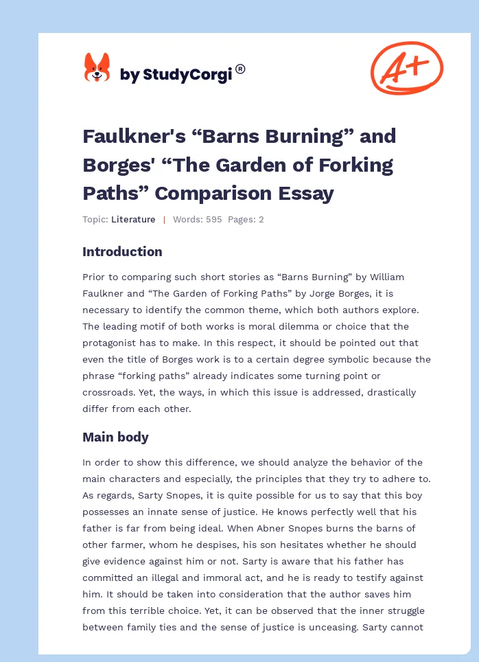 Faulkner's “Barns Burning” and Borges' “The Garden of Forking Paths” Comparison Essay. Page 1