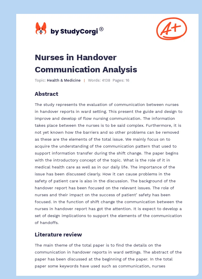Nurses in Handover Communication Analysis. Page 1