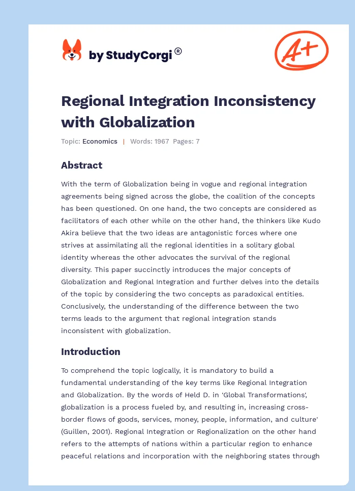 Regional Integration Inconsistency with Globalization. Page 1