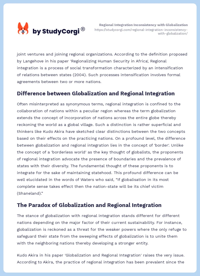 Regional Integration Inconsistency with Globalization. Page 2