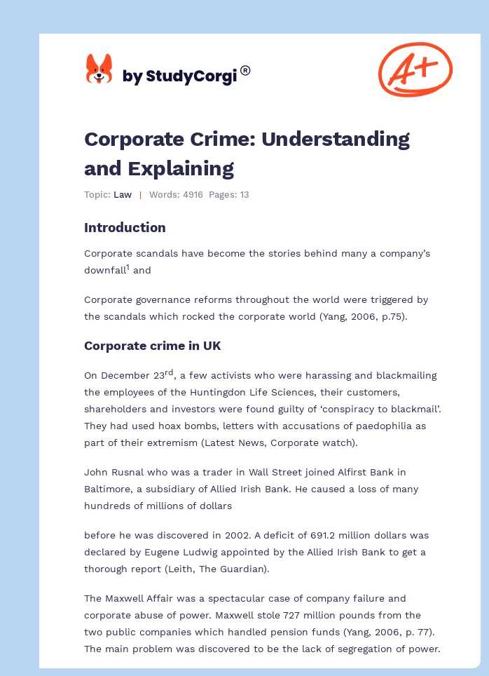 Corporate Crime: Understanding and Explaining. Page 1
