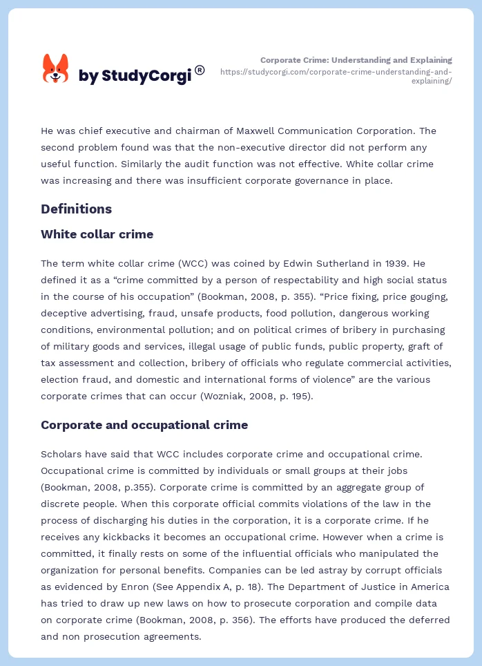 Corporate Crime: Understanding and Explaining. Page 2