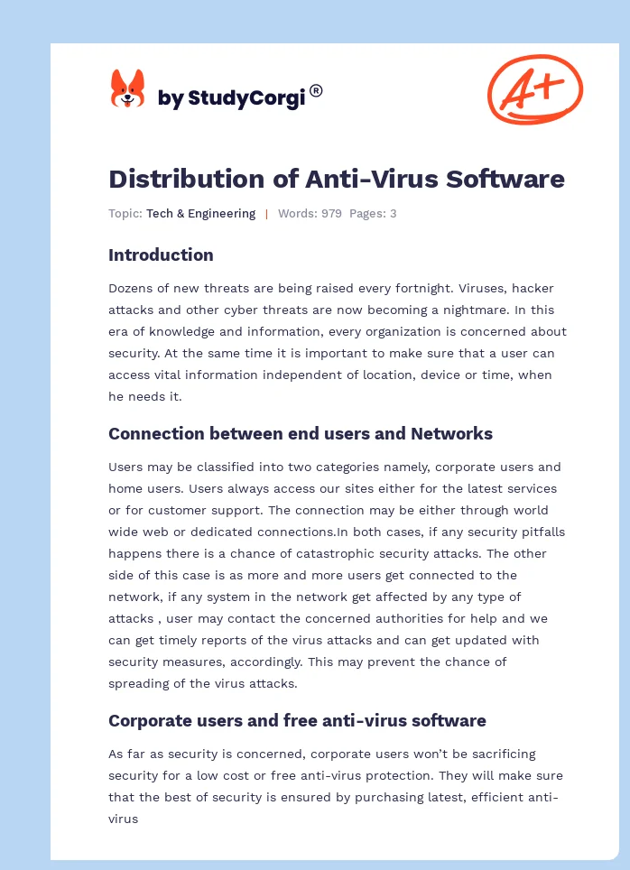Distribution of Anti-Virus Software. Page 1