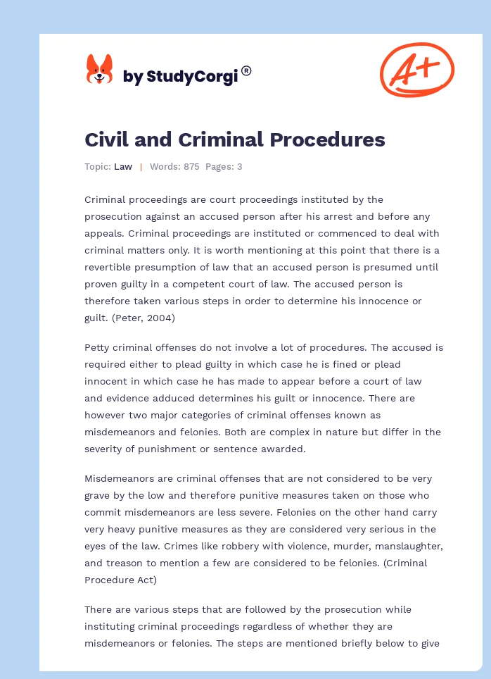 Civil and Criminal Procedures. Page 1