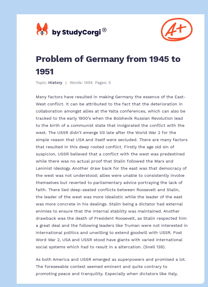Problem of Germany from 1945 to 1951. Page 1
