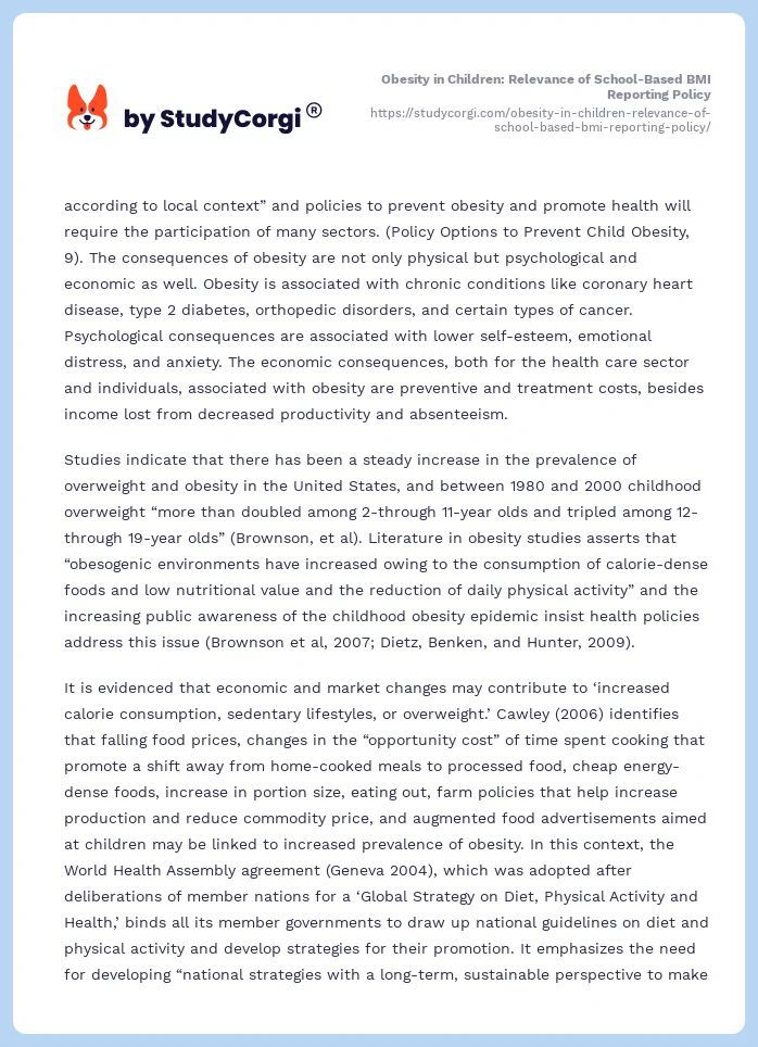 Obesity in Children: Relevance of School-Based BMI Reporting Policy. Page 2