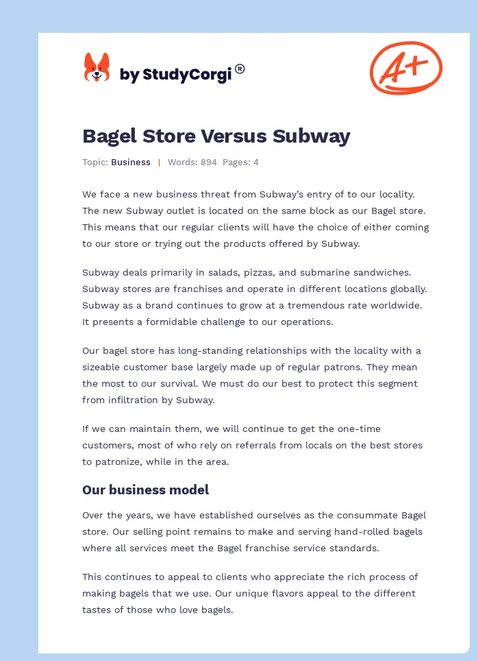 Bagel Store Versus Subway. Page 1