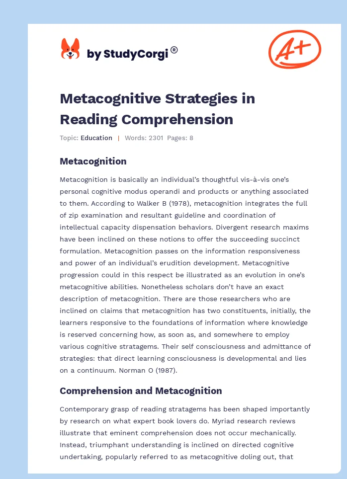 Metacognitive Strategies in Reading Comprehension. Page 1