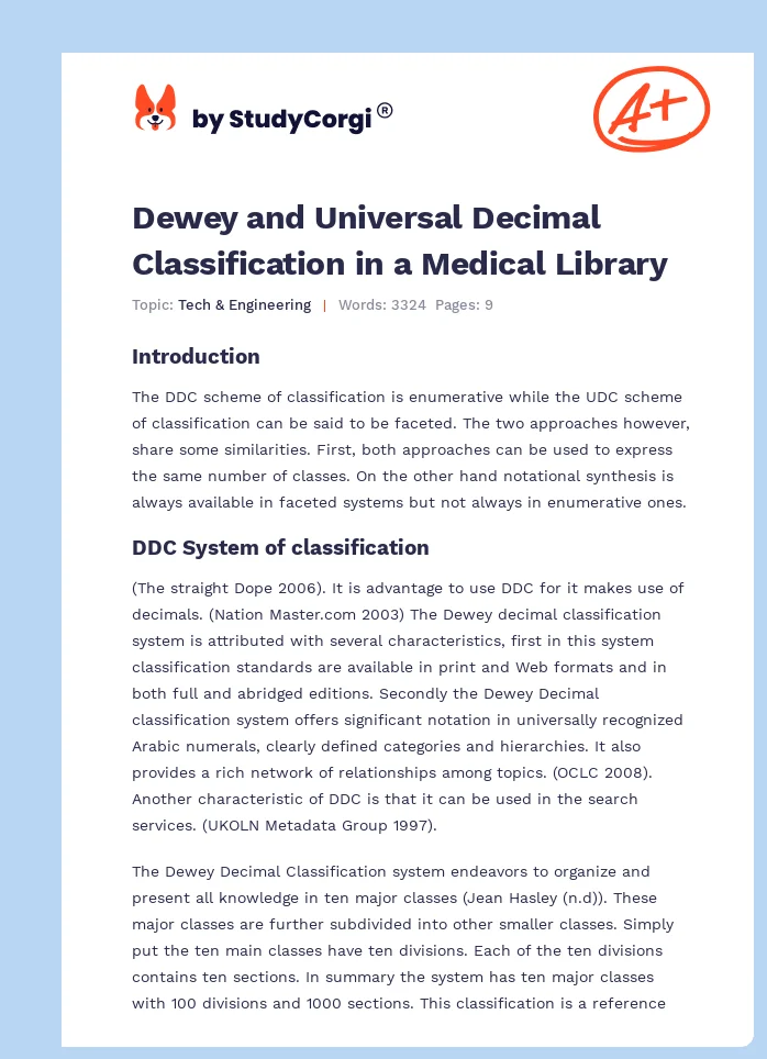 Dewey and Universal Decimal Classification in a Medical Library. Page 1
