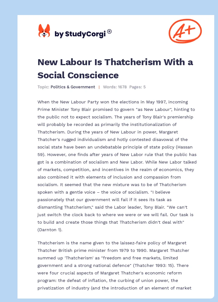 New Labour Is Thatcherism With a Social Conscience. Page 1